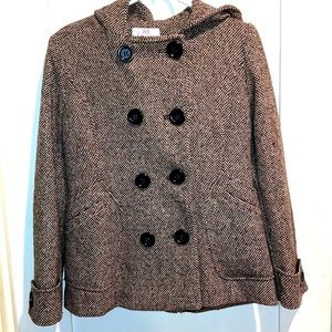 Jennifer Lopez tweed style brown crop Hoodie Coat